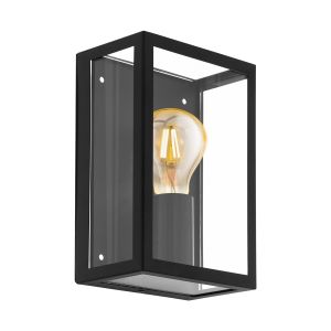 Alamonte 1, 1 Light E27 Outdoor IP44 Black Wall Light With Clear Glass