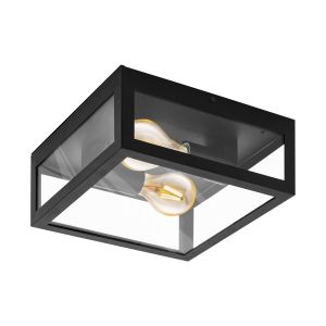 Alamonte 1, 2 Light Outdoor E27 IP44 Black Wall Light/Flush With Clear Glass