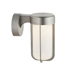 Pacato 1 Light 8W Integrated LED 2700K, 470lm Brushed Silver Die Cast IP44 Outdoor Wall Light With Frosted Glass Shade
