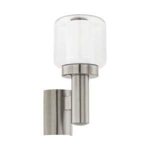 Poliento 1 Light E27 Outdoor Wall Light IP44 Stainless Steel With White Glass