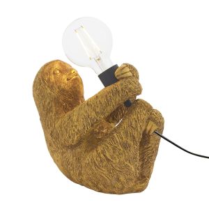 Gatto 1 Light E27 Vintage Gold Sloth Table Lamp With Inline Switch