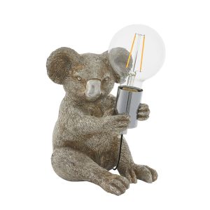 Gatto 1 Light E27 Vintage Silver Koala Table Lamp With A Inline Switch
