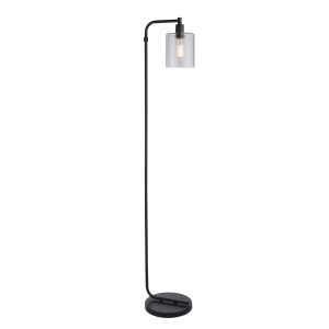 Heim 1 Light E27 Matt Black Painted Metalwork Floor Lamp With Clear Glass Shade With Inline Foot Switch