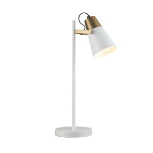 Gerik 1 Light E27 White Pianted With Aged Brass Painted Details Table Lamp With Adjustable Head