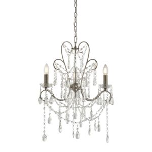 Curvo 3 Light E14 Aged Silver Adjustable Ceiling Pendant With Clear Faceted Cut Crystal Glass