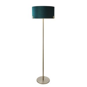Hayfield 1 Light E27 Antique Brass Floor Lamp With Switch C/W Rich Green Velvet Shade