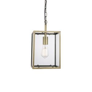 Hadden 1 Light E27 Antique Brass Adjustable Pendant Metal Frame With Clear Glass Panels