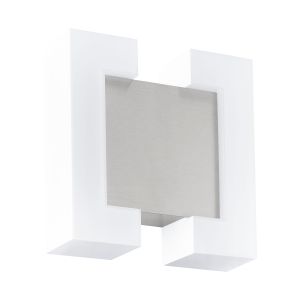 Sitia 2 Light LED Integrated Outdoor IP44 Satin Nickel Wall Light With White Plastic Diffuser