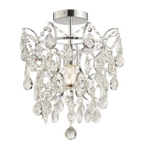 Alisona 1 Light E27 Chrome Bathroom IP44 Semi Flush Fitting With Clear Faceted Crystals