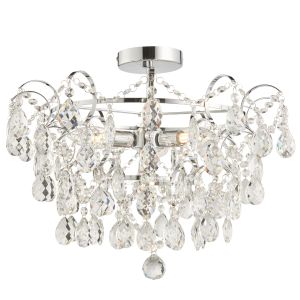 Alisona 4 Light G9 Chrome Bathroom IP44 Semi Flush Fitting With Clear Faceted Crystals