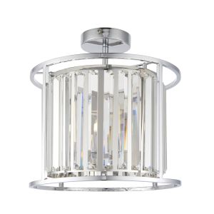 Hamilton 3 Light G9 Chrome Bathroom IP44 Semi Flush Fitting With Clear Glass Faceted Cut Crystals