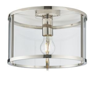 Hopton 1 Light E27 Bright Nickel Flush Fitting With Clear Glass Shade