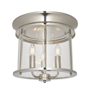 Hampworth 3 Light E14 Bright Nickel Flush Fitting With Clear Glass Shade