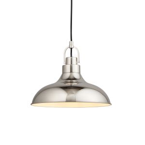 Crofton 1 Light E27 Polished Nickel  Adjustable Pendant With Gloss White Painted Inner Shade