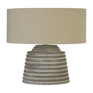 Lisbonna Grey Ridged Cement Table Lamp With Grey Shade