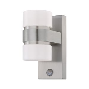 Atollari 2 Light LED Integrated PIR Sensor Outdoor IP44 Stainless Steel Wall Light With White Plastic Diffuser