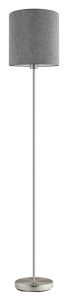 Pasteri 1 Light E27 Satin Nickel Floor Lamp With Grey Fabric Shade With Foot Switch
