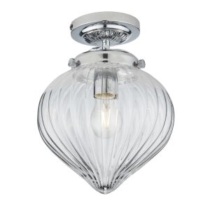 Cheston 1 Light E27 Chrome Bathroom IP44 Flush Fitting C/W Clear Ribbed Glass Shade