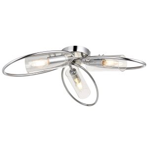 Amari 3 Light Polished Chrome Semi Flush Ceiling Light With Ellipse Rings C/W Clear Glass Shades