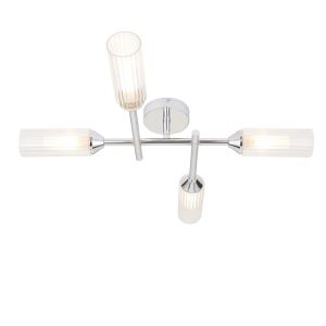 Xila 4 Light G9 Polished Chrome IP44 Bathroom Semi Flush Fitting C/W Clear Ribbed With Frosted Inner Glass Shades
