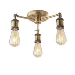 Hal 3 Light E27 Antique Brass Semi Flush Ceiling Light With Adjustable Heads