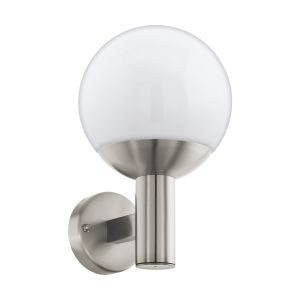 Nicia-C 1 Light E27 Low Energy Outdoor IP44 Stainless Steel Wall Light With White Plastic Globe Shade