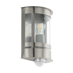 Tribano 1 Light E27 Outdoor IP44 PIR Sensor Stainless Steel Wall Light With Transparent Plastic Panel