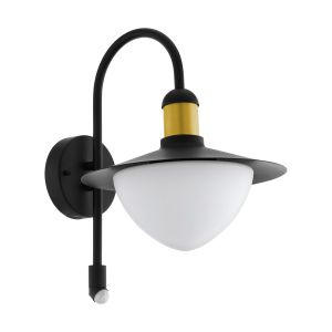 Sirmione 1 Light E27 Outdoor IP44 Black Wall Light With Opal Glass