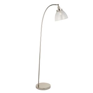 Sandro 1 Light E27 Bright Nickel Adjustable Head Floor Lamp With Inline Switch C/W Clear Glass Shade