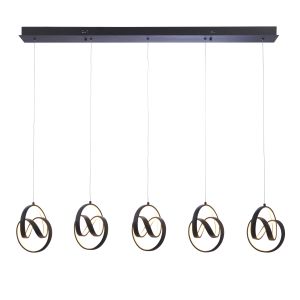 Codma 5 Light 70W 2310lm Black LED Integrated Adjustable Linear Pendant Light With Intrigluing Swirling Loops