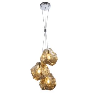 Rock 3 Light E27 Chrome Adjustable Pendant With Metallic Bronze Glass Shade