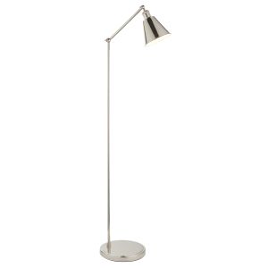 Rumi 1 Light E27 Bright Nickel Adjustable Arm & Head Floor Lamp With Inline Switch & Satin White Painted Inner Shade