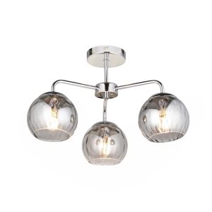 Dimple 3 Light E14 Polished Chrome Semi-Flush Ceiling Fitting C/W Smokey Mirrored Dimpled Glass Shades
