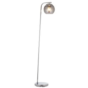 Dimple 1 Light E27 Polished Chrome Floor Lamp With Inline Foot Switch C/W Smokey Mirrored Dimpled Glass Shade
