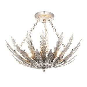 Delphine 3 Light E14 Silver Leaf Semi Flush Ceiling Light With Brontel Leaves