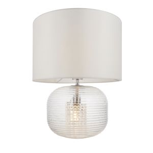 Westcombe 2 Light E27 & E14 Clear Ribbed Glass Lamp Base With Inline Switch C/W Vintage White Fabric Shade