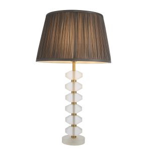 Annabelle 1 Light E14 Table Lamp Brushed Gold With Frosted Crystal Glass With Inline Switch C/W Freya 14" Charcoal Gathered SIlk Fabric Shade