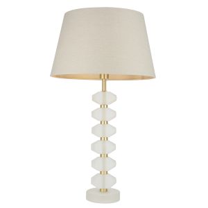 Annabelle 1 Light E14 Table Lamp Brushed Gold With Frosted Crystal Glass With Inline Switch C/W Cici 14" Grey Linen Mix Fabric Shade