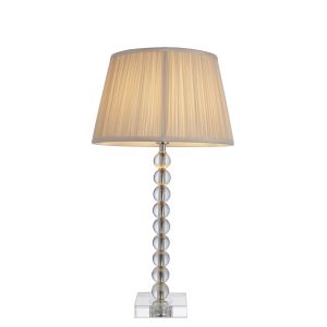 Adelie 1 Light E14 Table Lamp Nickel With Clear Crystal Glass With Inline Switch C/W Freya 12" Oyster Gathered Silk Fabric Shade