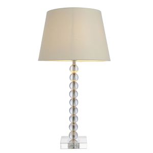 Adelie 1 Light E14 Table Lamp Nickel With Clear Crystal Glass With Inline Switch C/W Cici 12" Ivory Linen Mix Fabric Shade