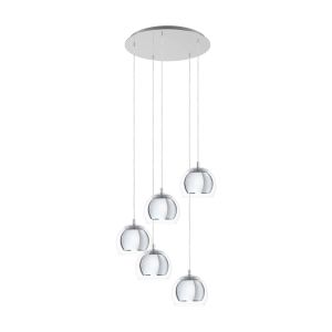 Rocamar 5 Light E27 Polished Chrome Adjustable Pendant With Outer Clear Glass Shades