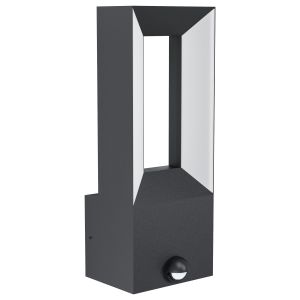 Riforano 1 Light LED Integrated Outdoor IP44 Wall Light Black With PIR And Plastic White Diffuser