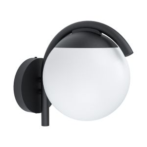 Vecchia 1 Light E27 Outdoor IP44 Wall Light Black With White Globe Shade