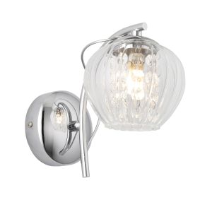Mesmer 1 Light G9 Polished Chrome Wall Light With Clear Ribbed Glass With Clear Faceted Glass Drops
