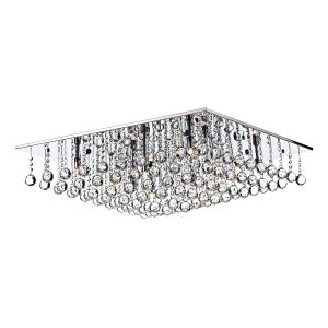 Abacus 8 Light G9 Polished Chrome Square Flush Ceiling Fitting With Crystal Glass Droppers