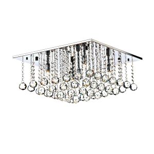 Abacus 5 Light G9 Polished Chrome Square Flush Ceiling Fitting With Crystal Glass Droppers