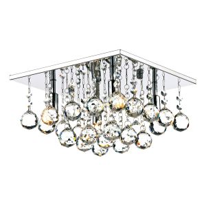 Abacus 4 Light G9 Polished Chrome Square Flush Ceiling Fitting With Crystal Glass Droppers