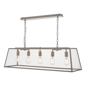 Academy 5 Light E27 Antique Copper Adjsutable Pendant Bar Fitting With Clear Glass Panels