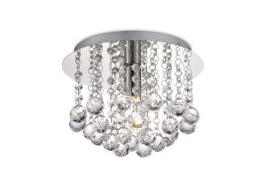 Acton Flush Ceiling 1 Light E14, 25cm Round, Polished Chrome/Sphere Crystal