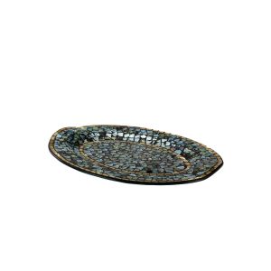 (DH) Addison Mosaic Platter Medium Blue/Silver/French Gold